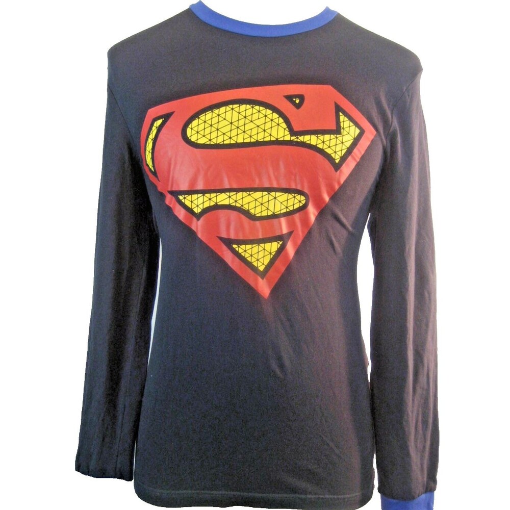 Mens DC Comics Blue Cotton/Spandex Superman LS Jersey T-Shirt sz L
